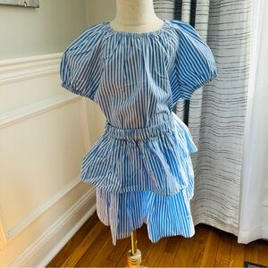 NWT J. Crew Girls Blue and White Striped Top & Ruffled Skirt